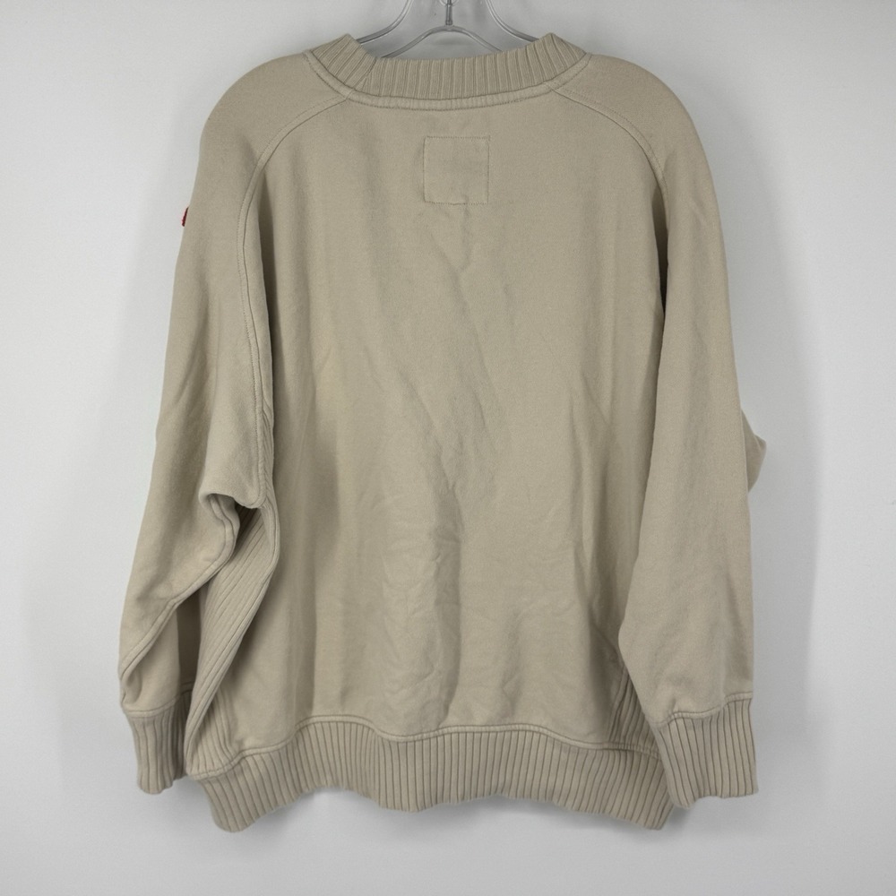 Aerie Oversized Crewneck Sweatshirt Medium Beige Rainbow "Cheers" Sleeve Lounge - Picture 4 of 10